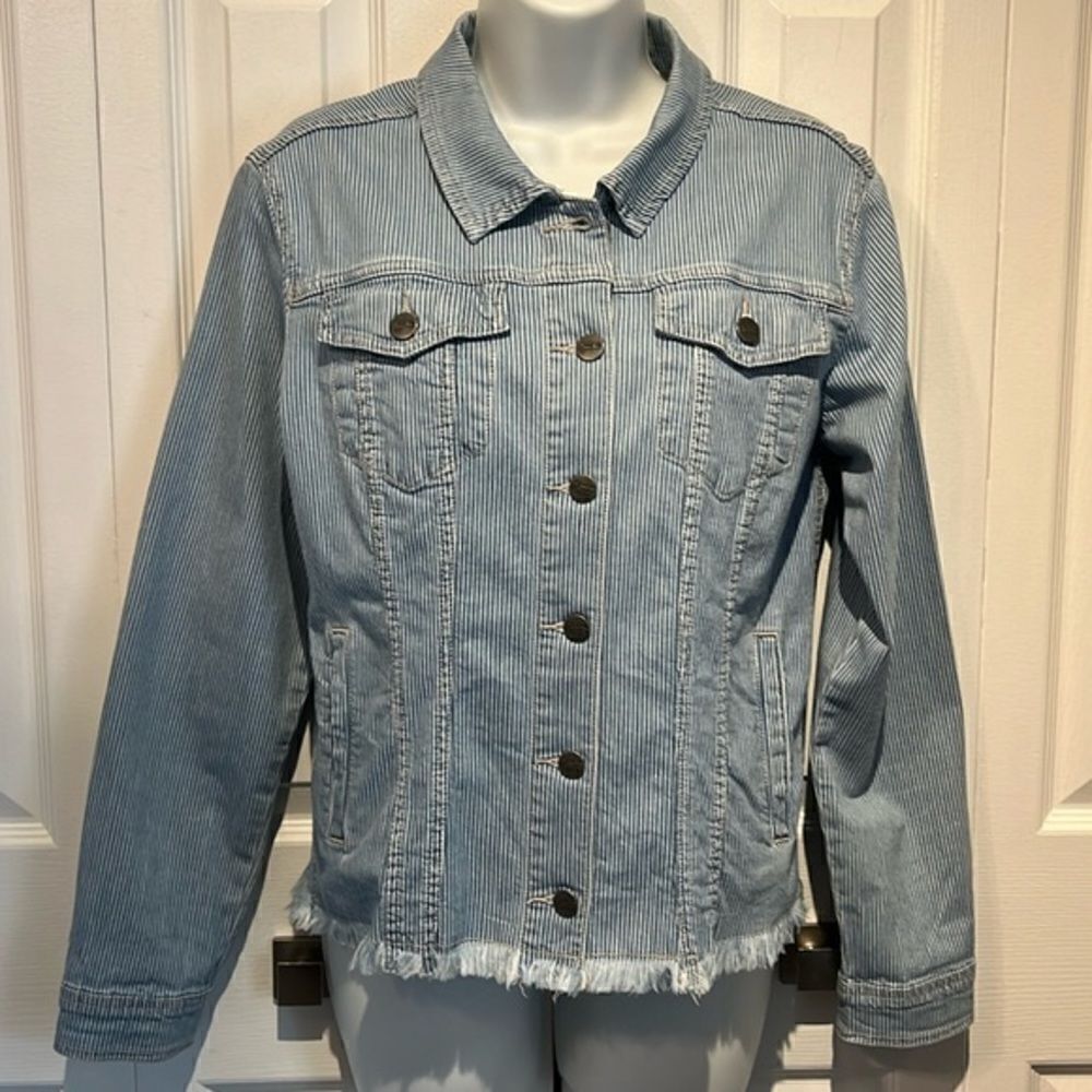 Nanette Lepore Blue/White Striped Denim Jacket Size Small